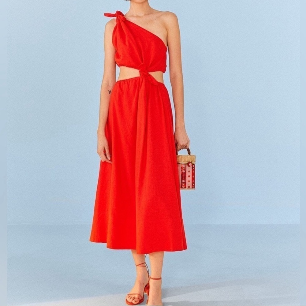 Anthropology Farm Rio one-shoulder cutout detail linen blend dress Size Large